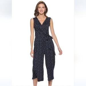 Nina Leonard Navy Cropped Leght Jumpsuit